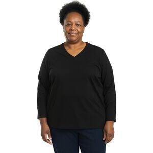 NWT St. John’s Bay Black Polar Fleece V-Neck Pullover Sweatshirt Size Large